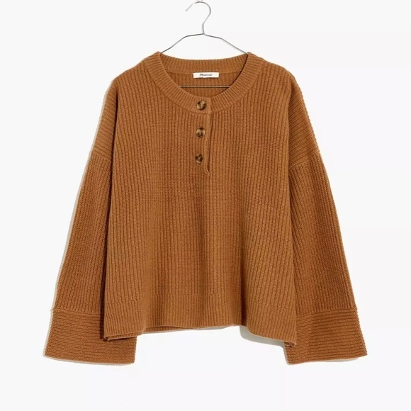 NEW Madewell (Re)sourced Cashmere Ribbed Henley Sweater Honey Chestnut Large - Picture 4 of 16
